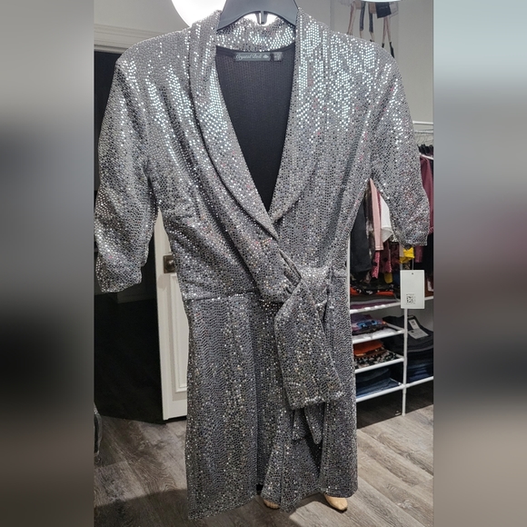 Silver Sequin Wrap Romper - Size S - Picture 4 of 5